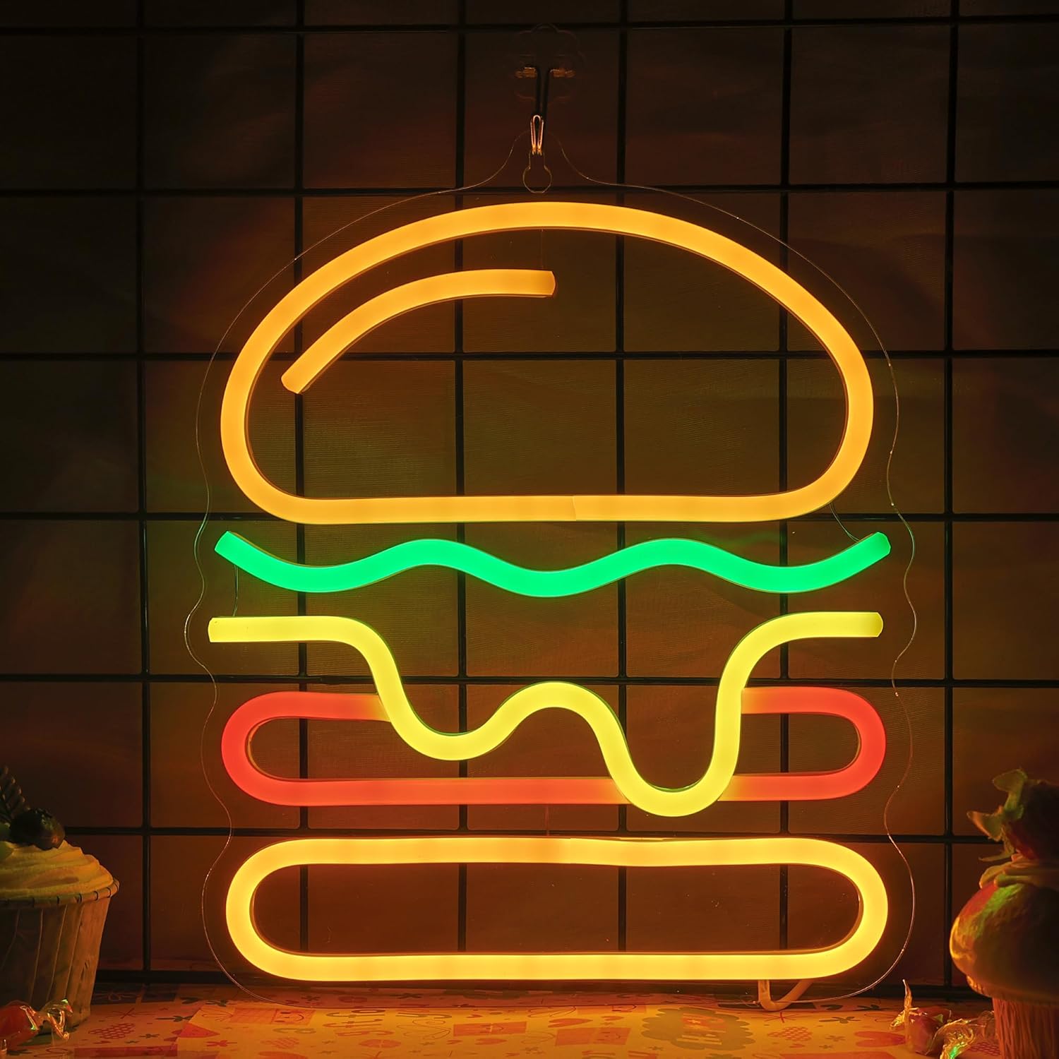 Lighting Decoration Ideas For Home - Neon Burger z Warstwowym Serem, Podświetlenie