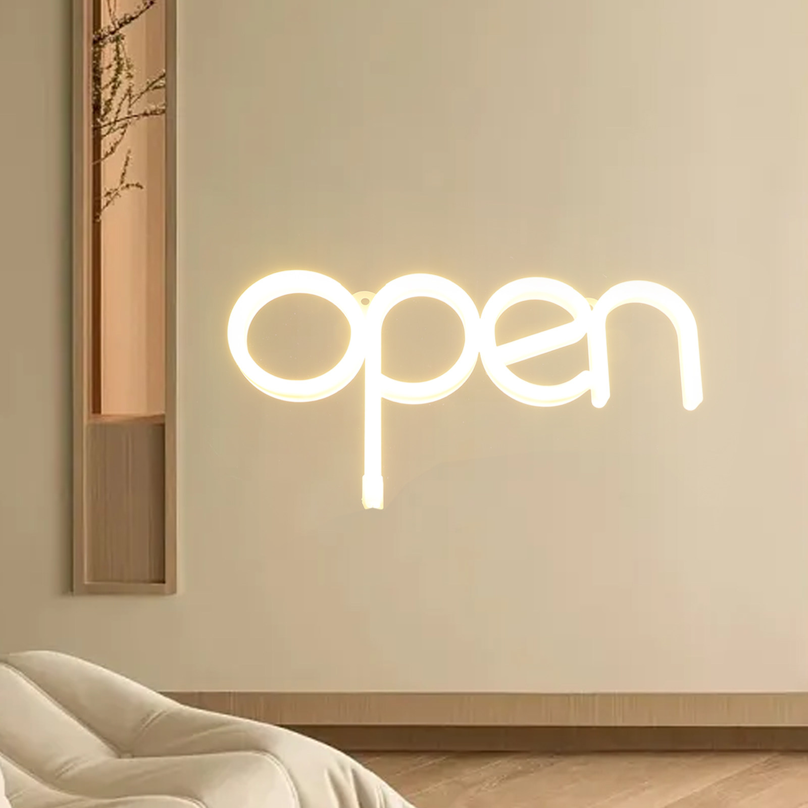 Bedroom Lighting Decor Ideas - Elegancki neonowy znak LED Open, dekoracja