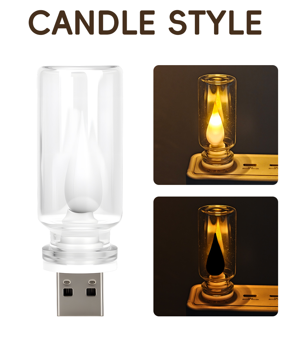 Lighting Interior Decor - Żarówka LED USB w kształcie świecy,