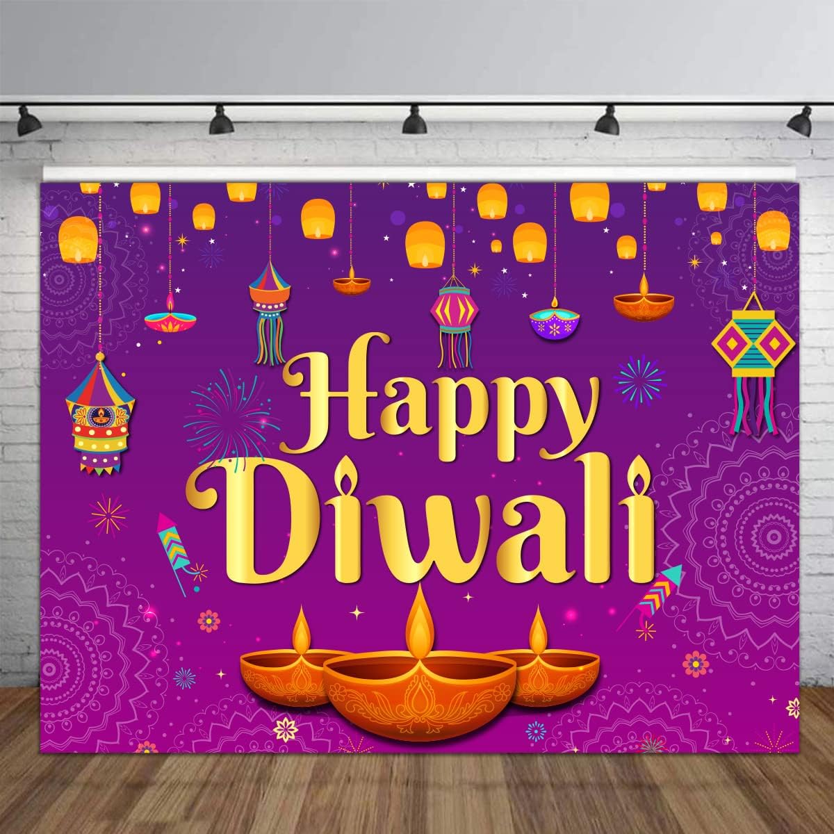 Decor Lighting India - Tło fotograficzne Happy Diwali 5x7 stóp,